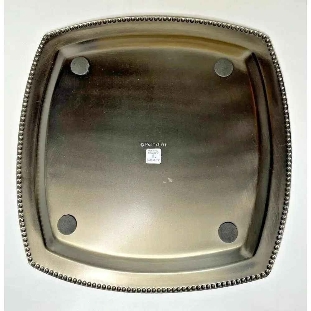 PartyLite Pewter Tone Pillar‎ Tray Retired NIB About 11